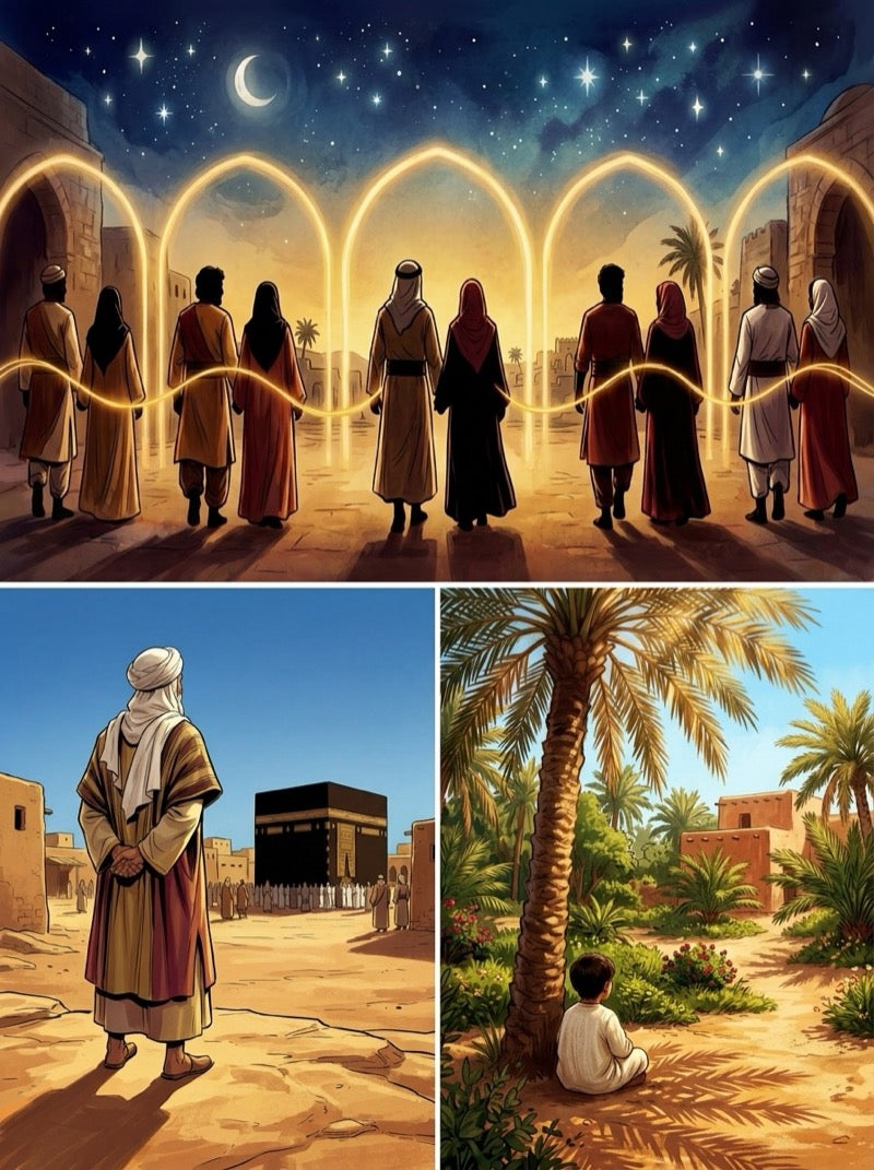 Illustrated Sirah graphic novel page — childhood of Prophet Muhammad ﷺ