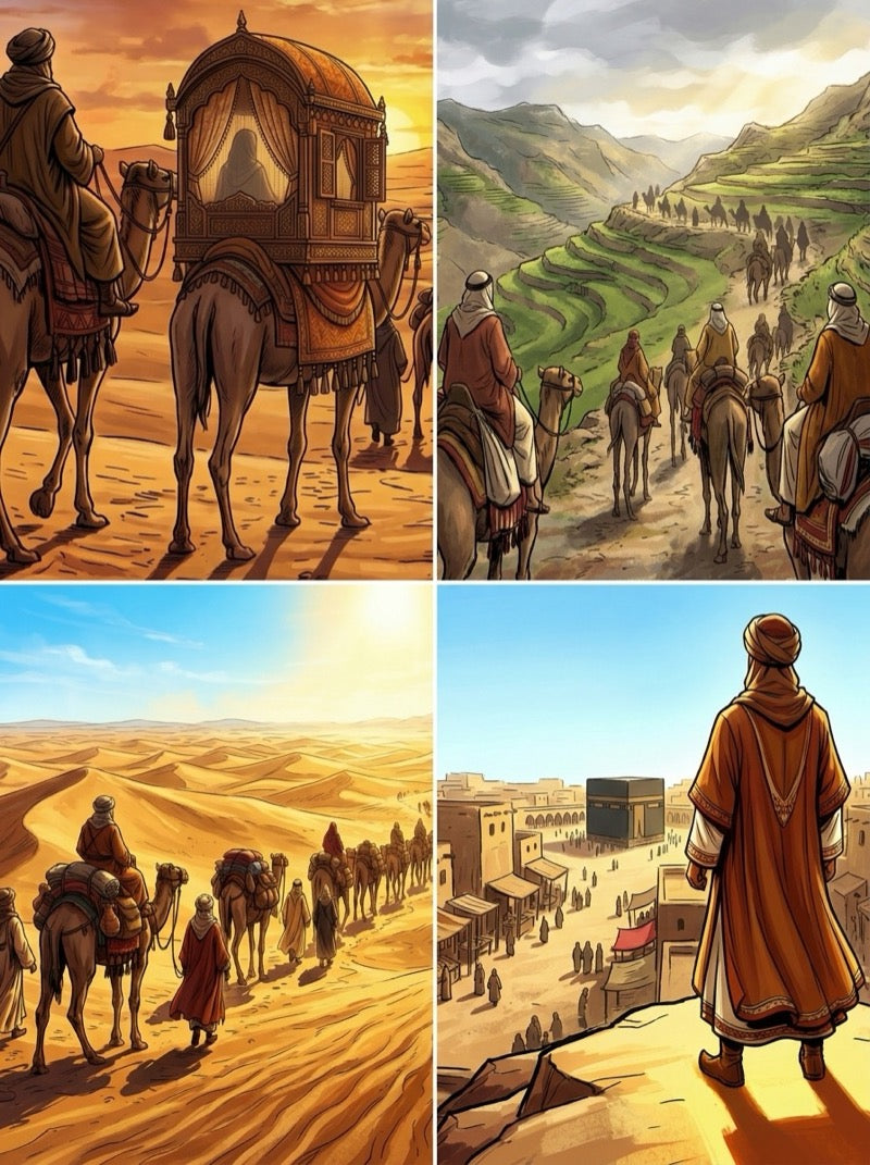 Illustrated Sirah graphic novel — caravan crossing 7th-century Arabia